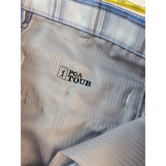 PGA tour size 42 blue plaid quick dry performance golf shorts EUC flat front - Picture 3 of 6